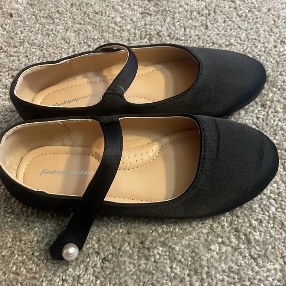 Funky monkey black satin shoes ballet flats with pearls size 1